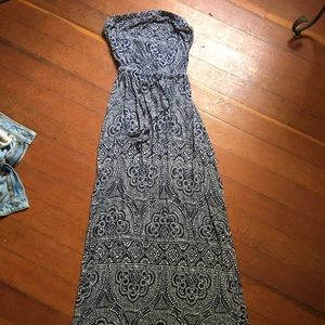 Dark blue and white boho maxi dress